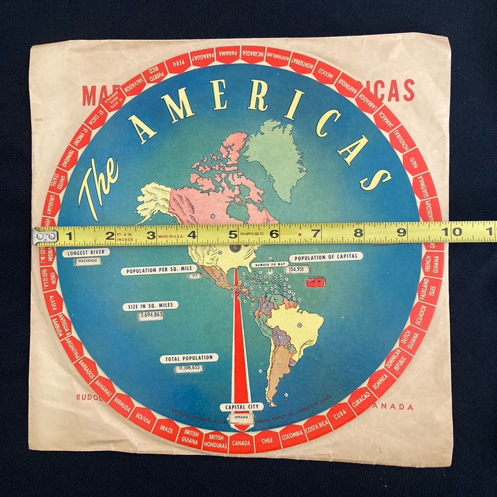 1948 VTG Map Wheel Spinning Map of The Americas